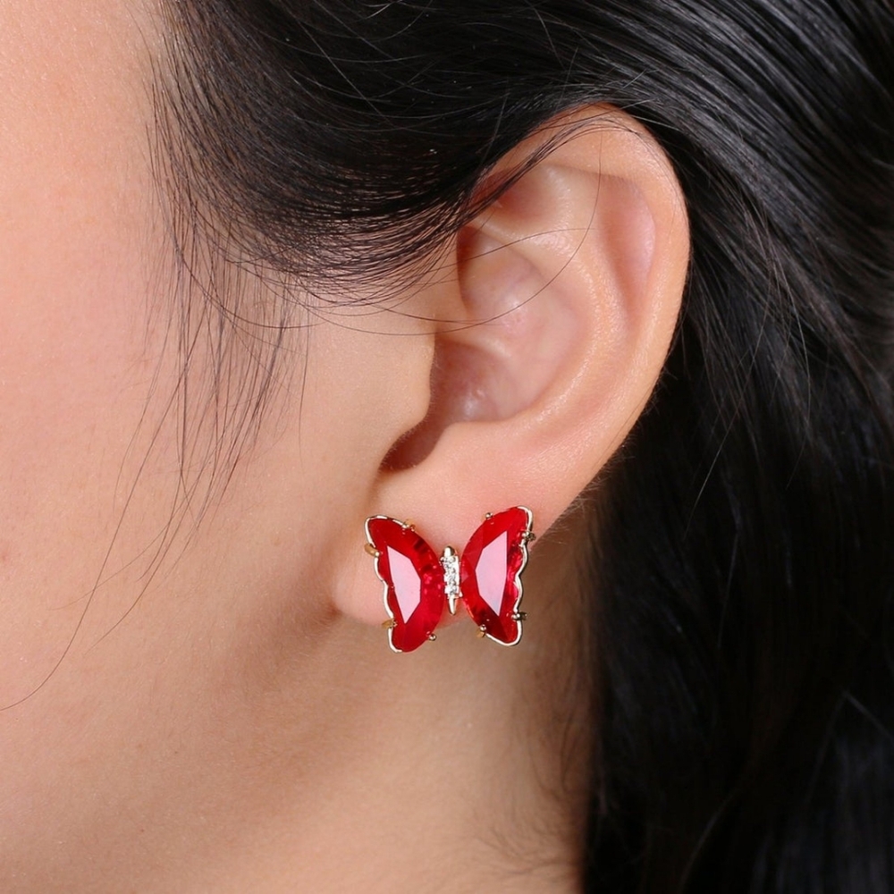FREE SHIP Acrylic Crystal Butterfly Shape Gold Plated Stud Earrings